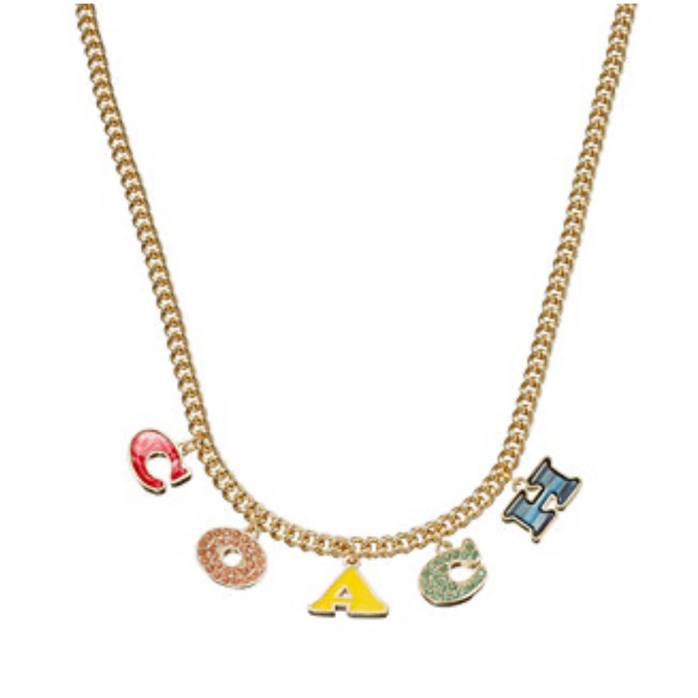 NWT Coach Signature Logo Charm Pavé and Enamel Necklace with dustbag